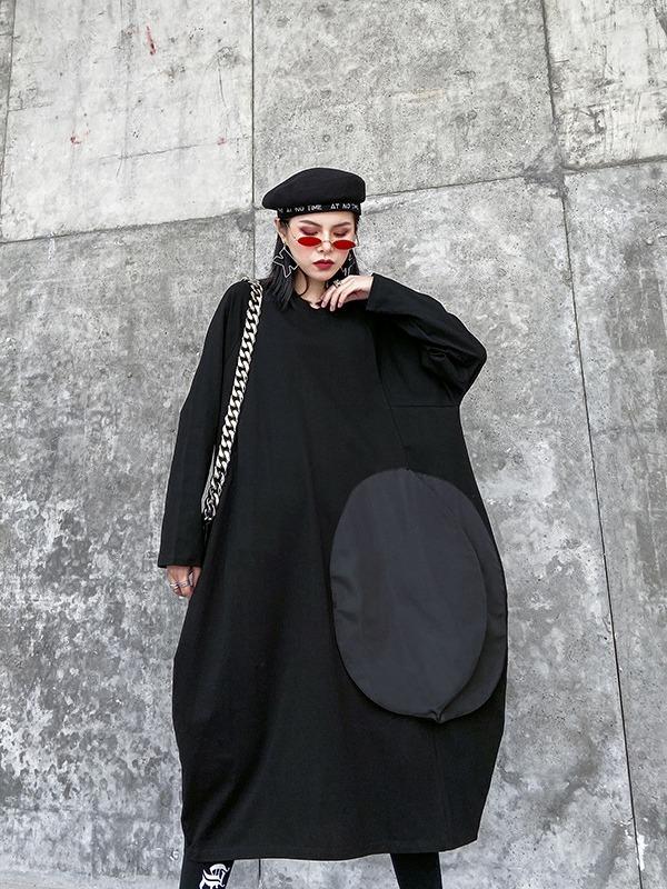 LOOSE ASYMMETRIC A-LINE SPLIT-JOINT BLACK LONG DRESS - Zebrant