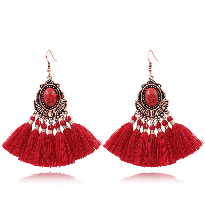 Fringed red earrings