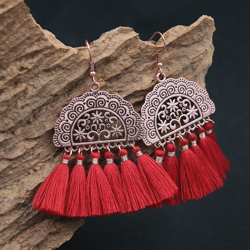 Fringed red earrings