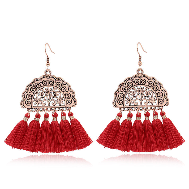 Fringed red earrings