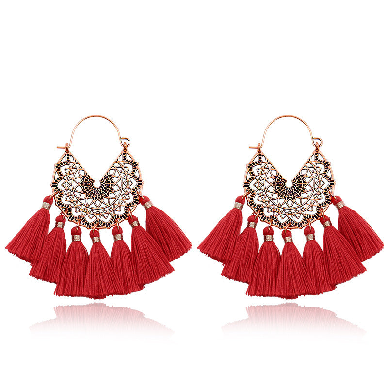 Fringed red earrings