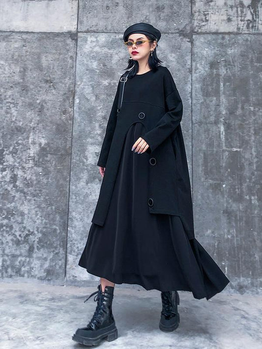 BLACK LOOSE CROPPED MIDI DRESS - Zebrant