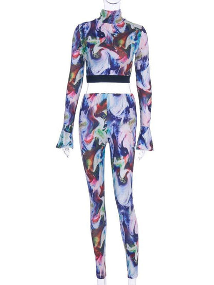 Printed Long Sleeve Gym Sport Hoodie And Leggings Suit ACTIVE WEAR