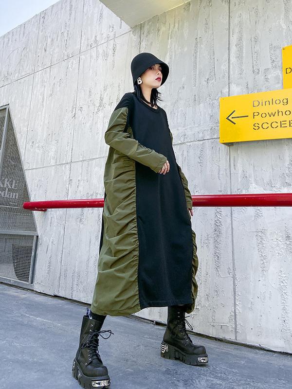 SPLICING PLEATED LOOSE MAXI DRESS - Zebrant