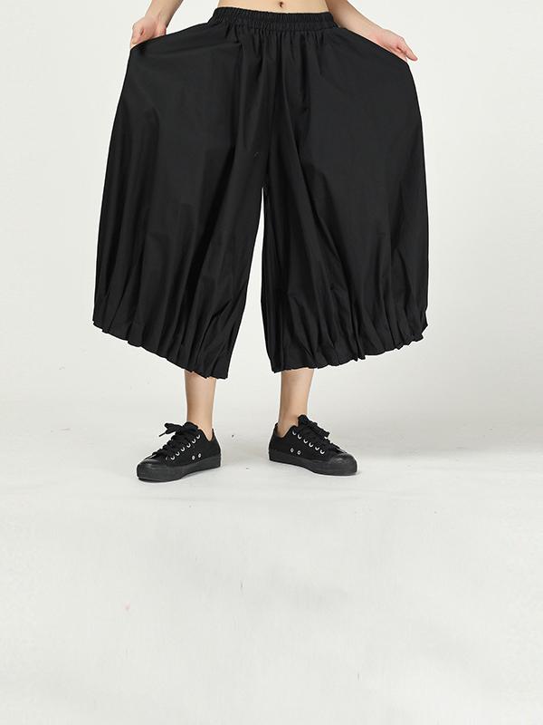 Solid Color Ruffled Loose Bloomers Pants
