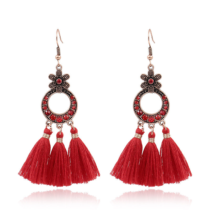 Fringed red earrings