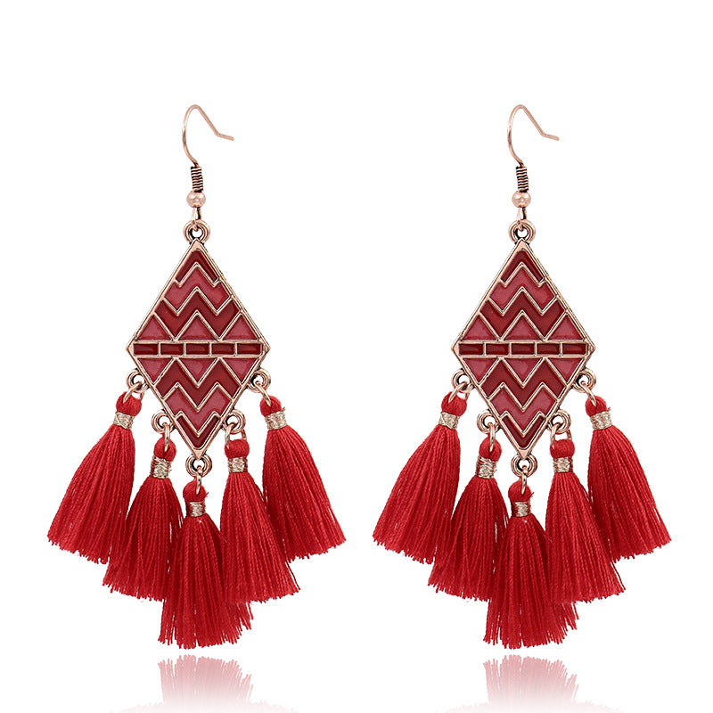 Fringed red earrings