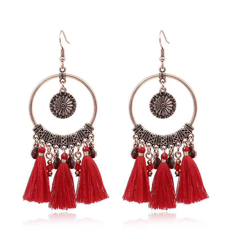 Fringed red earrings