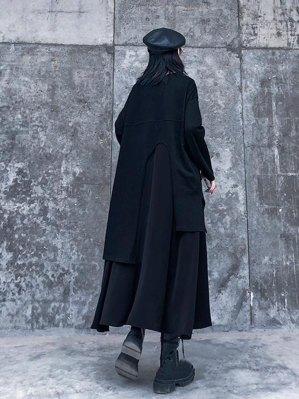 BLACK LOOSE CROPPED MIDI DRESS - Zebrant