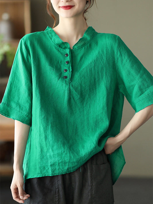 Original Linen Solid Color Half Sleeve T-Shirts Tops
