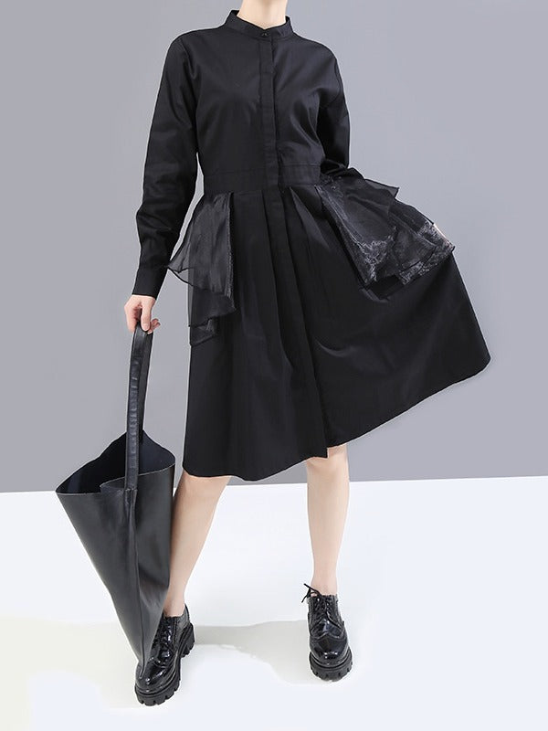 Mesh Lace Split-Joint Solid Shirt