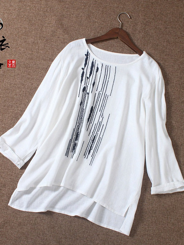 Vintage Loose Embroidered Long-Sleeve T-Shirt