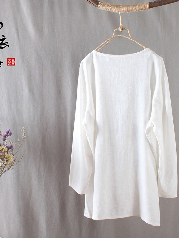Vintage Loose Embroidered Long-Sleeve T-Shirt