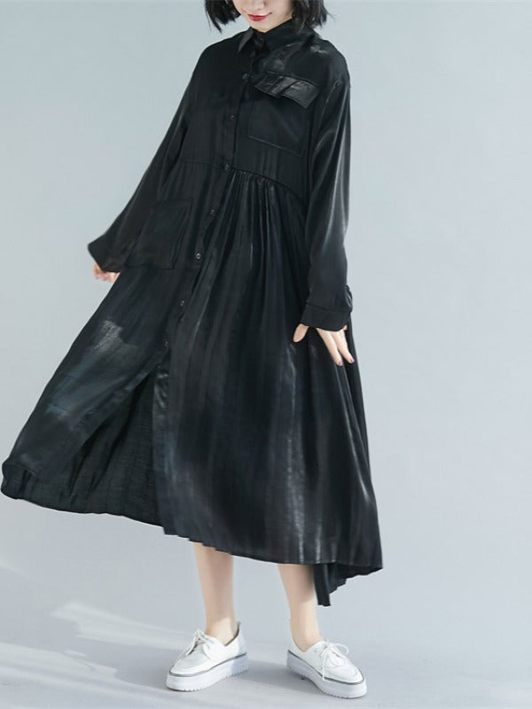 Pleated Splicing Loose Midi Dress