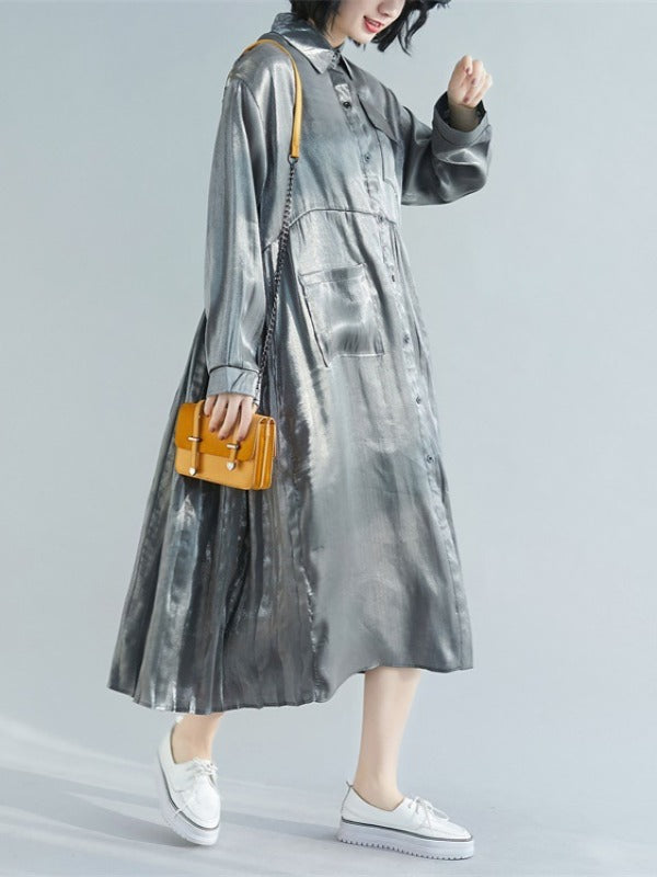 Pleated Splicing Loose Midi Dress