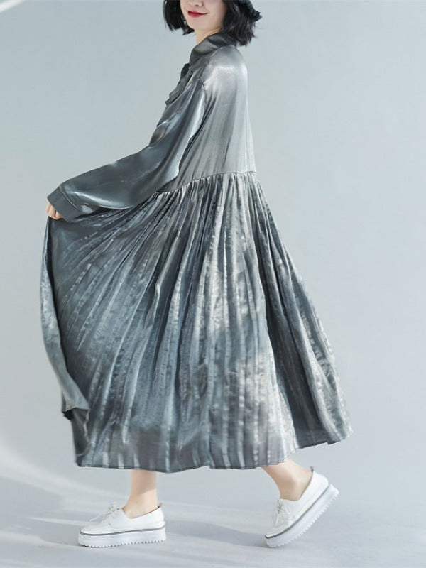 Pleated Splicing Loose Midi Dress