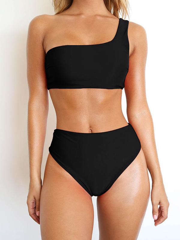 Single Shoulder High Waist Bikinis Swimwear