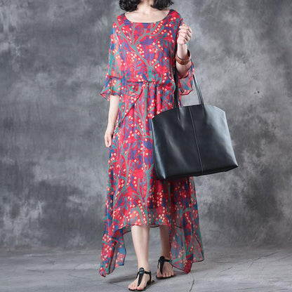 Elegant Printing Irregular Summer Women Red Dress