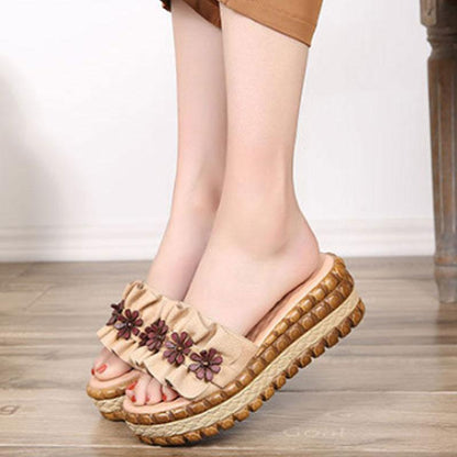 Slope Heel Thick Bottom Yellow Slippers Women Beach Shoes