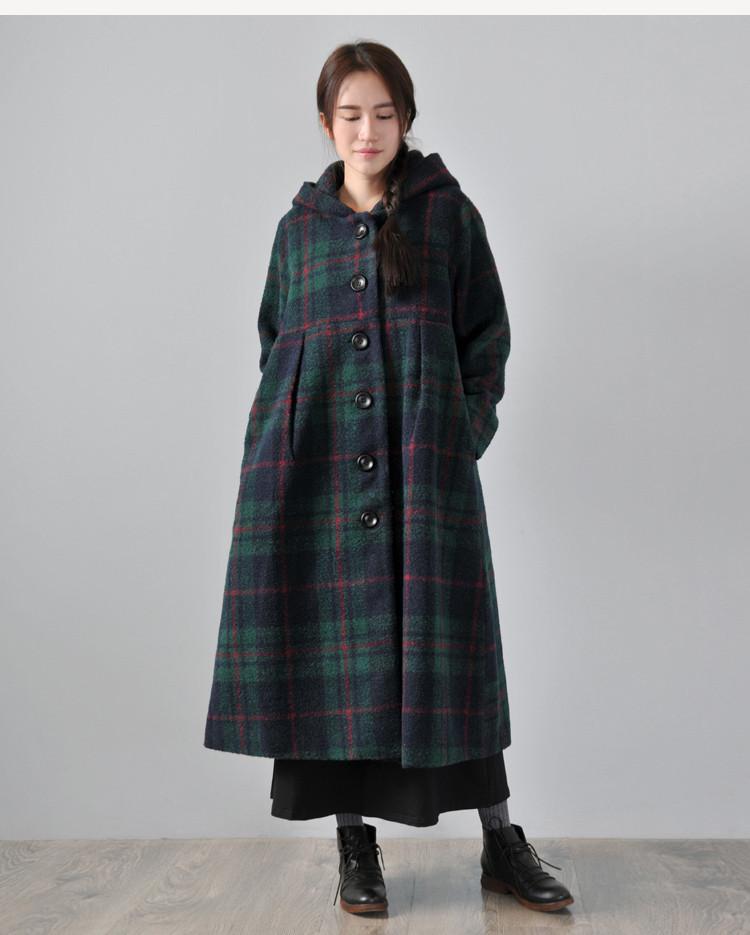 Green Hooded woolen winter coat
