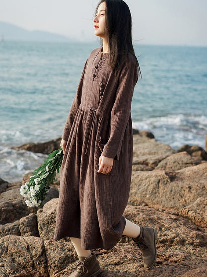 VINTAGE ELASTIC WAIST BUCKLE LACE-UP DRESS