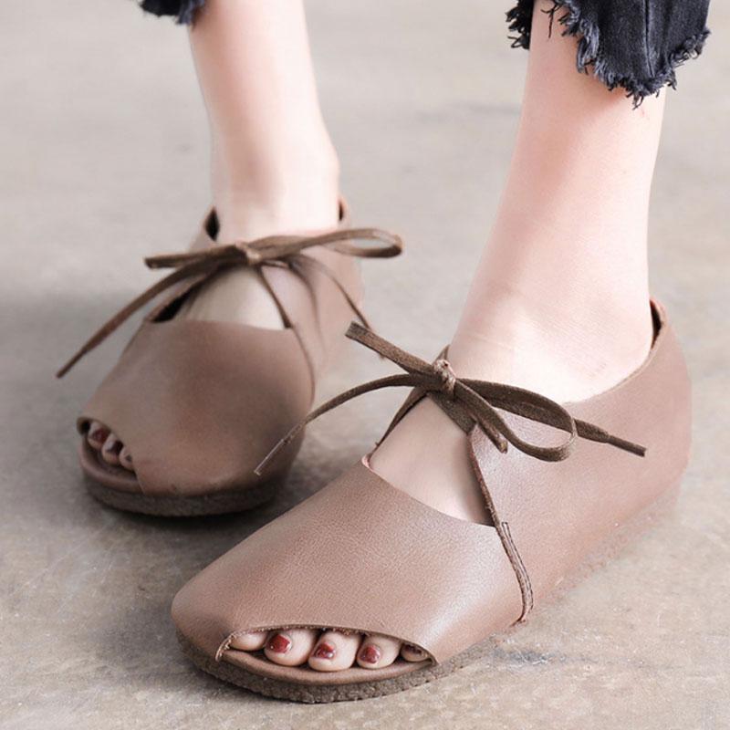 Spring Summer Shoes Flat Heel Lacing Coffee Sandals