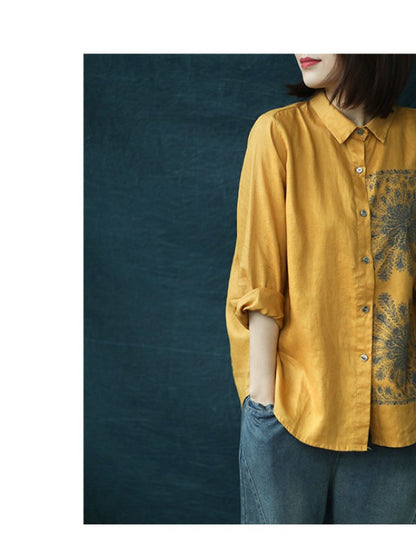 LOOSE CASUAL CROPPED PRINT LAPEL SHIRT