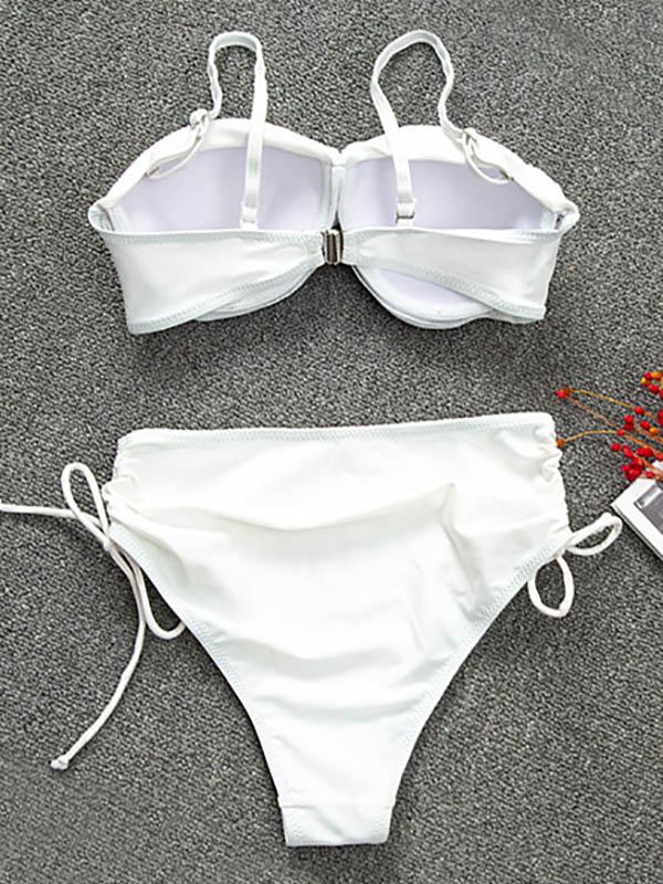 Solid Color Twist Bandage Split Bikini Swimsuit