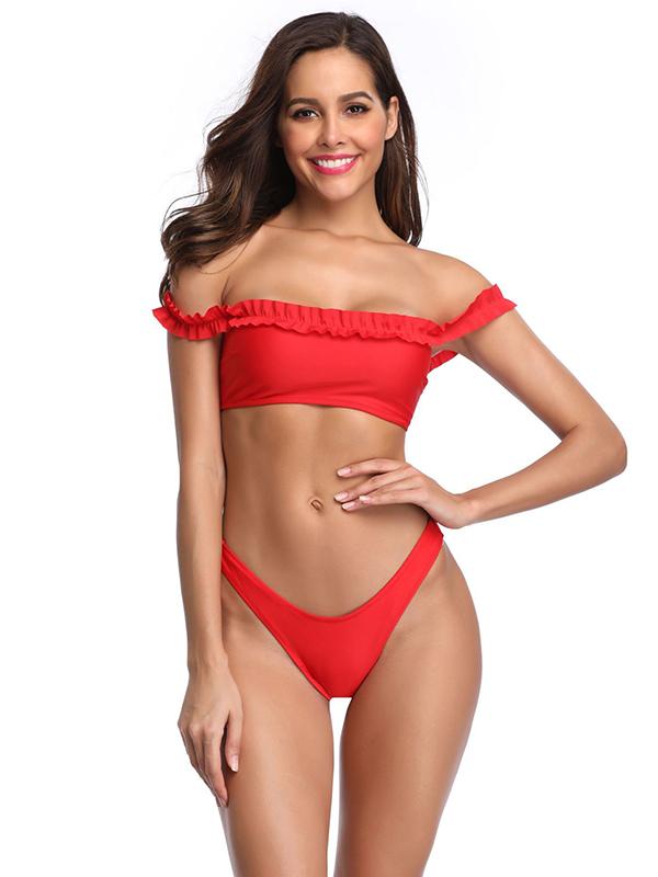 Falbala Bandeau Plain Bikini