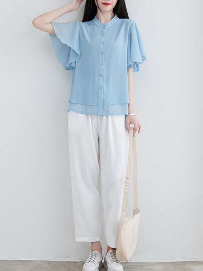 Original 14 Colors Falbala Lapel Blouse Tops