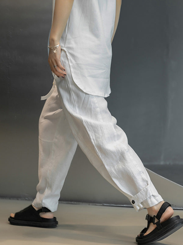 Casual Linen Solid Color Wide Leg Loose Pants
