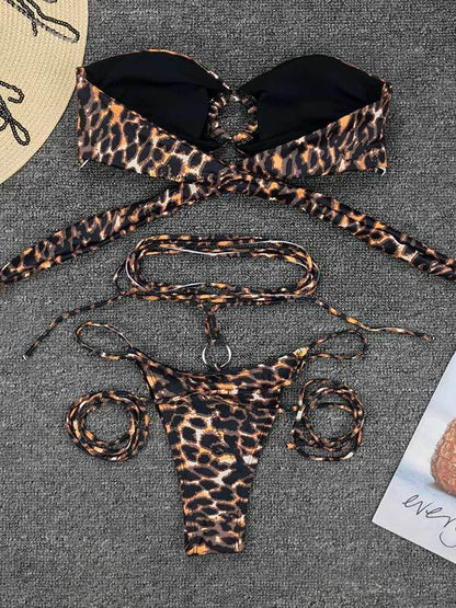 Leopard Lace-up Bikini Swimsuit