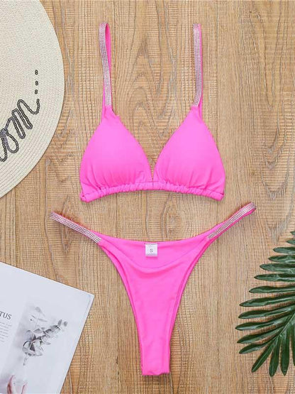 Gorgeous Embellished Triangles Split Bikini Swimsuit