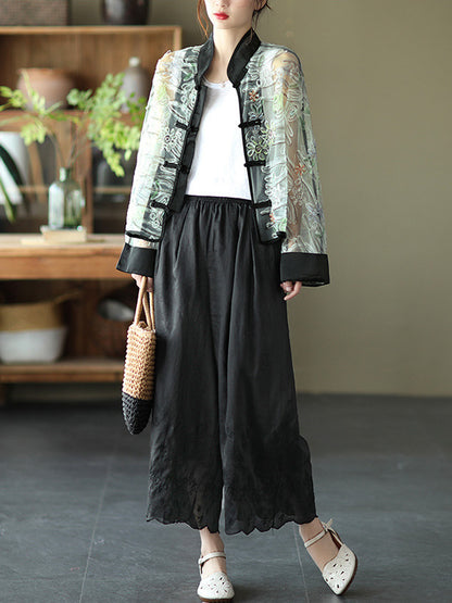 Original Thin See-Through Embroidered Long Sleeve Outerwear