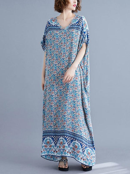 New Printed Batwing Sleeve Maxi Dress