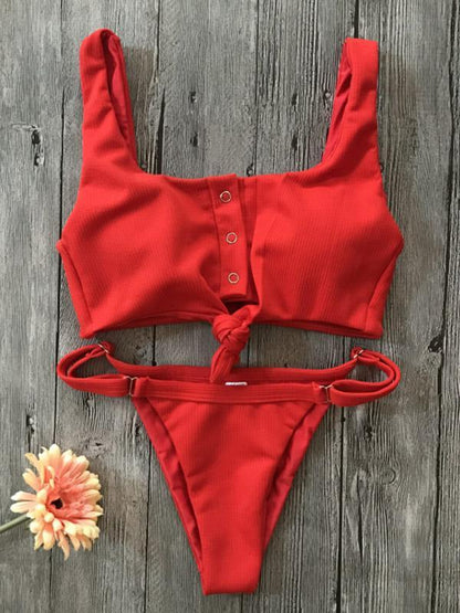 Plain Bandeau Ribbed Bikinis Swimwear