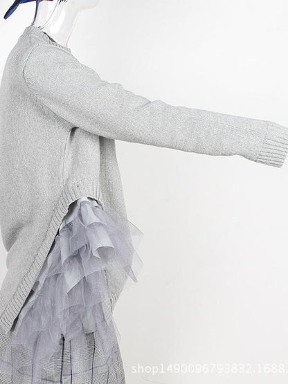 Irregular Gauze Split-joint Sweater