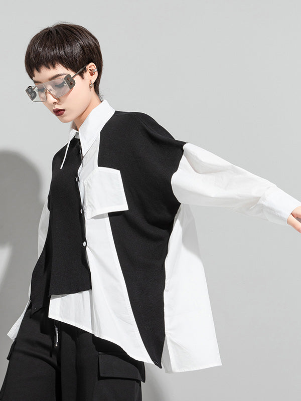 Stylish Asymmetric Split-Joint High-Low Irregular Clipping Split-Back Blouse