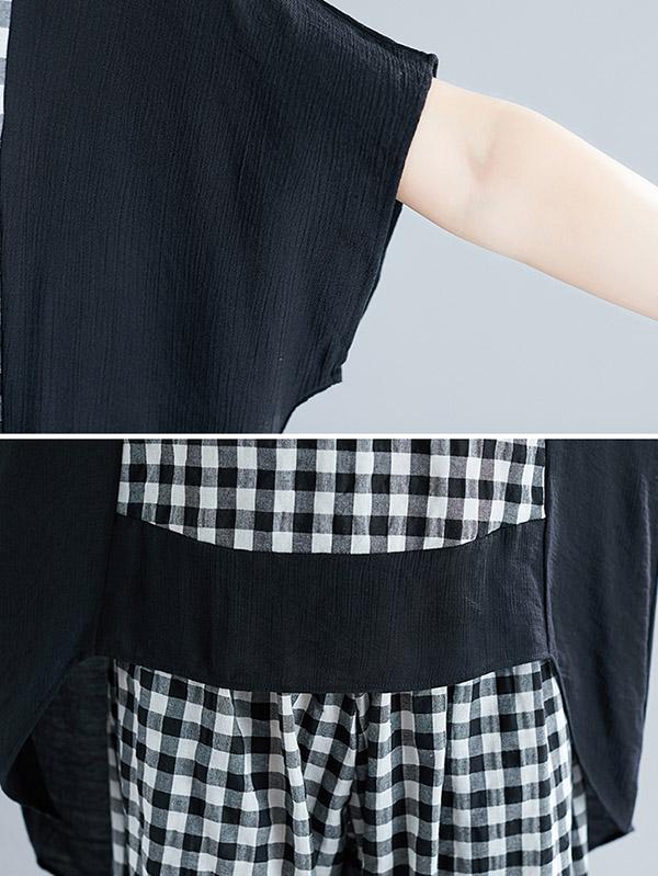 Loose Plus Size Plaid Ramie Cotton Suits
