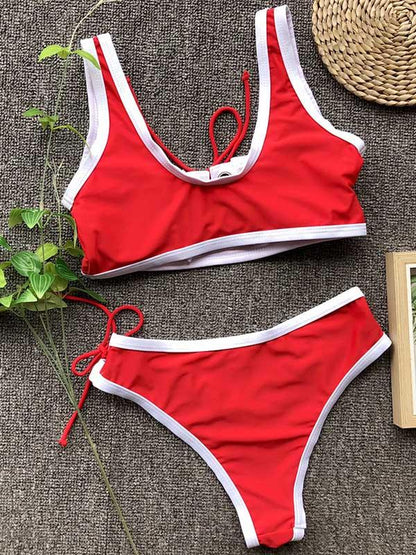 Contrast Lattice Bikini Swimsuit
