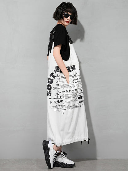 Casual Loose Letter Printed Drawstring Midi Dress