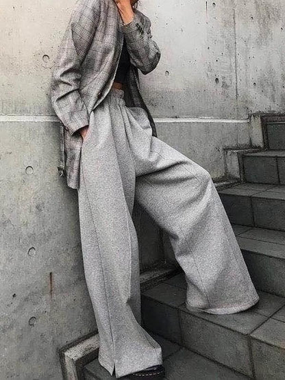 SIMPLE 2 COLORS WIDE LEG BOTTOM CASUAL PANTS