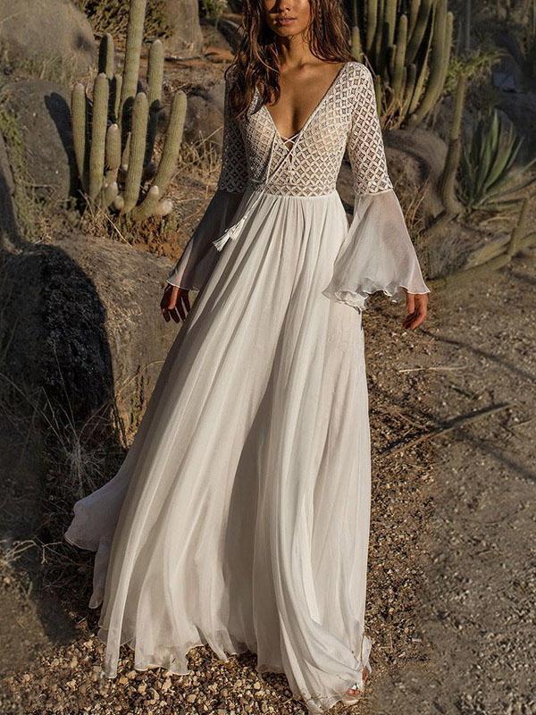 V-neck Flared Backless Maxi Dress