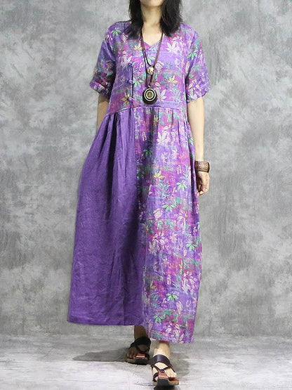 National Ramie Cotton Split-joint Long Dress