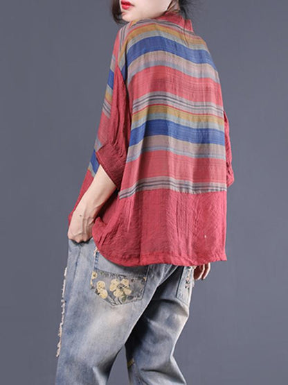Office Loose V-neck Striped Blouse