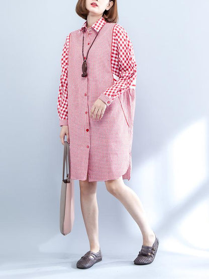 Literary Plaid Split-joint Long Dress