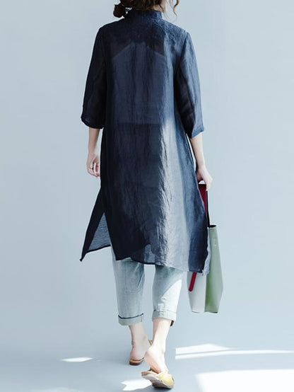 Casual Split-side Embroidered Shirt