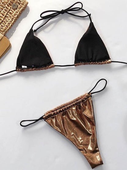 Triangles Bandage Gilding Split Type Bikini Swimsuit