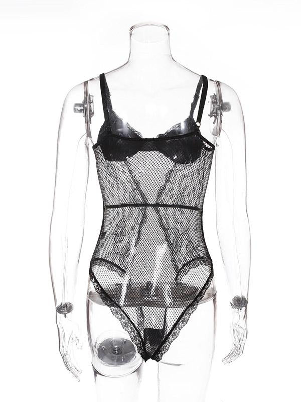 See-Through Lace Split-Joint Bodysuit Lingerie