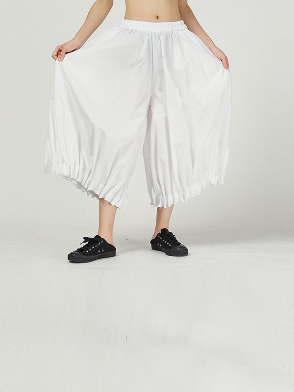 Solid Color Ruffled Loose Bloomers Pants
